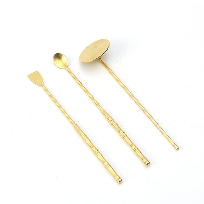 Brass Ritual Tool Set – Incense Spoon, Shovel & Ash Press