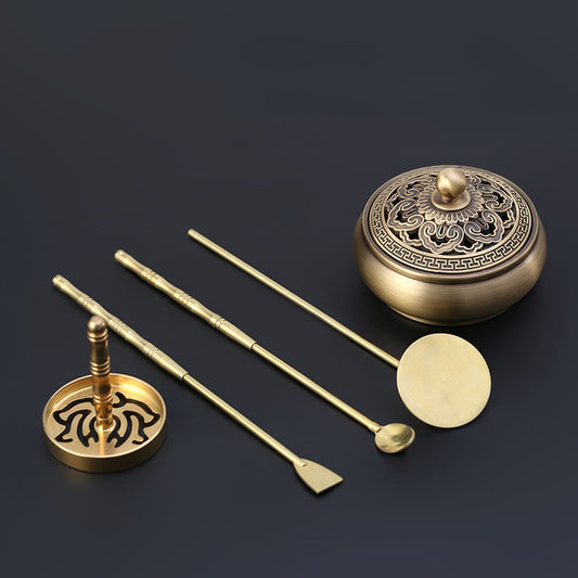 Brass Ritual Tool Set – Incense Spoon, Shovel & Ash Press